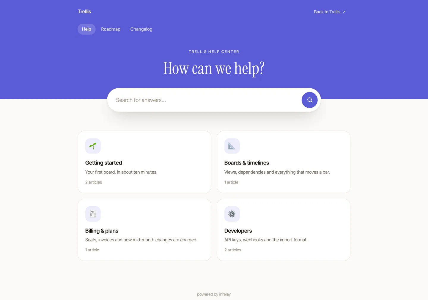 The public help centre: collections of articles, with search