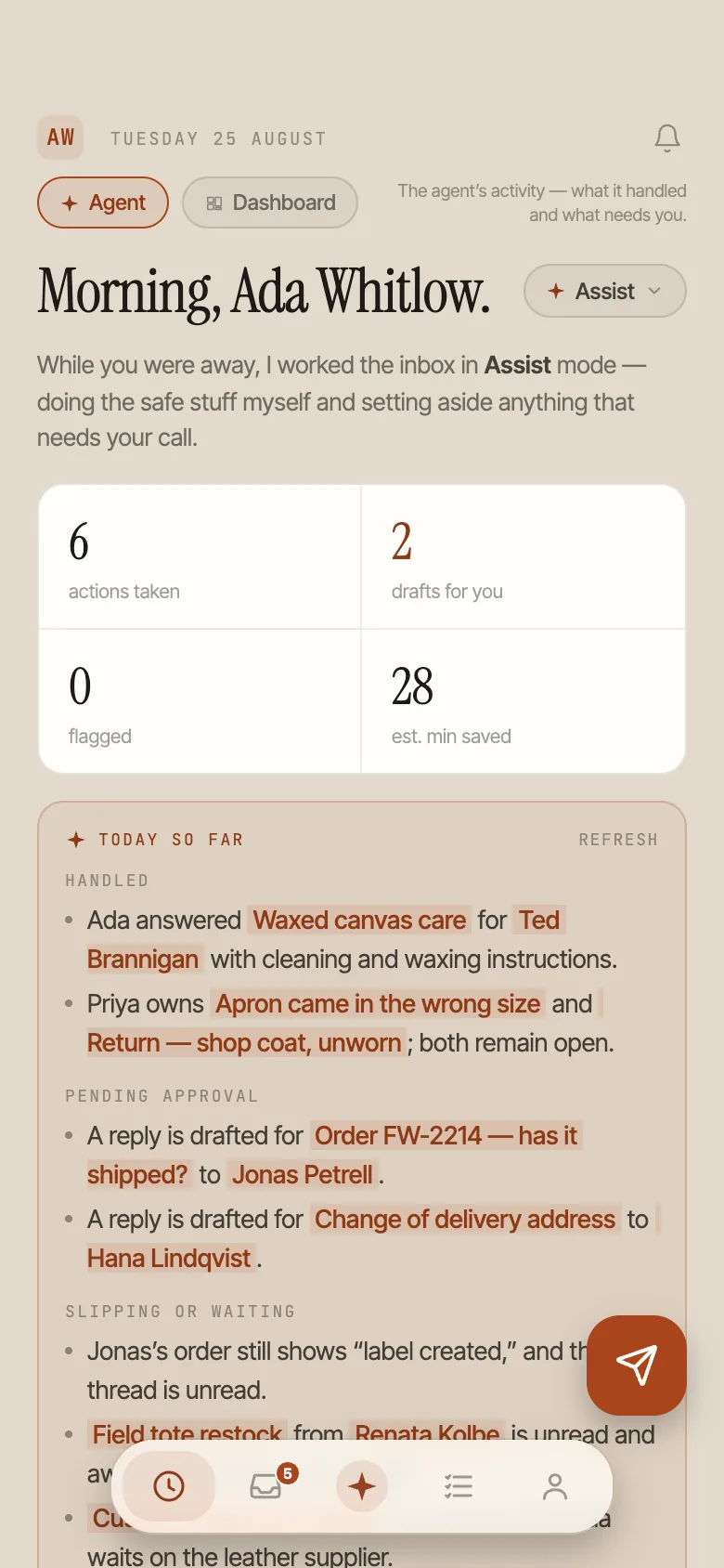 A draft being approved from the phone queue