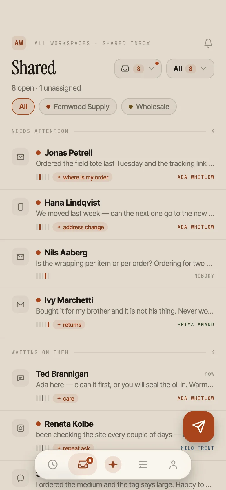 The mobile inbox on iPhone