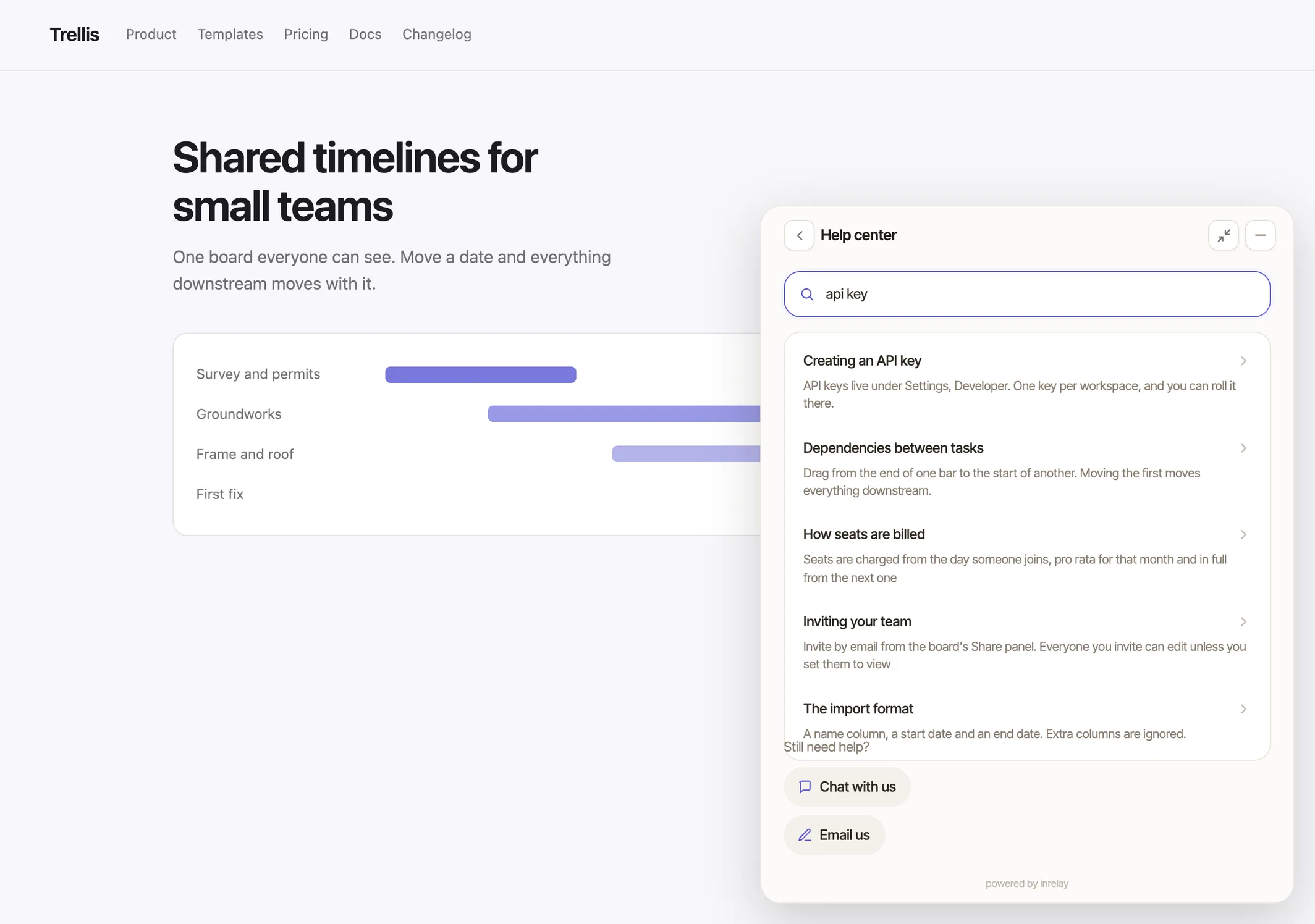 The chat widget searching help articles